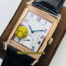 Top-version ANF Reverso Flip on both sides Dual time zone 2712410 White Dial Cal.854A/2 Mechanical Hand-winding Mens Watch Rose Gold Watches