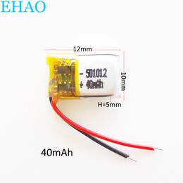 Wholesale 3.7V 40mAh 501012 Lipo Rechargeable battery Lithium Polymer cells For Mp3 PAD DVD bluetooth headset headphone