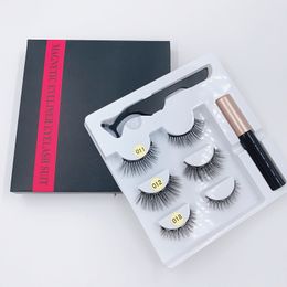 Newest 3Pairs/set Magnetic Eyelashes False Lashes +Liquid Eyeliner +Tweezer eye makeup set 3D magnet False eyelashes No Glue Needed