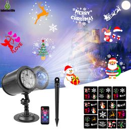 Double Head Projector Lamp RGBW Christmas Lights Outdoor LED Laser Projector Stage Light Waterproof 10 Waterwaves 14 patterns no slides