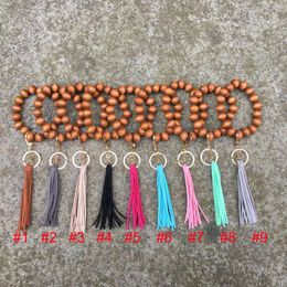 Handmade wooden bead bracelet tassel pendant key chain