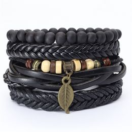 Trust In God Faith Black Guitar Leaf Beads Wristband Leather Set Men Bracelets Women Homme Fashion Jewellery Accessories