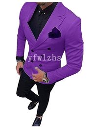 Newest Double-Breasted Groomsmen Peak Lapel Wedding Groom Tuxedos Men Suits Wedding/Prom/Dinner Man Blazer(Jacket+Tie+Pants) T131