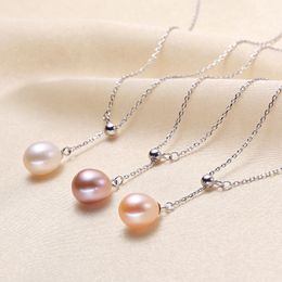 Factory direct selling natural freshwater pearl y sub chain female versatile leisure rice Bead Pendant S925 silver jewelry wholesale