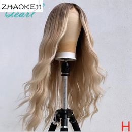 Lace Front wigs Human Hair Wigs 8"-26" Ombre Blonde Coloured Middle Part Full Wig for Women Brazilian Wavy Remy Hair 150% 180% Qearl