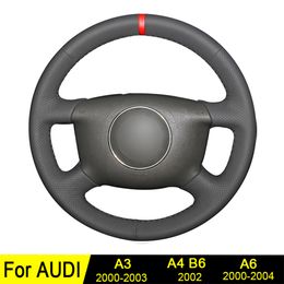 Steering Wheel Cover For Audi A3 2003-2000 A4 B6 2002 A6 2004-2000 Hand-stitched Black Artificial Leather Non-slip Wear-resistan