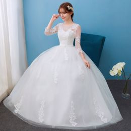 100% Real Photo Red White Three Quarter Sleeve 2020 Arrive Korean Style Ball Gown Fashion Lace Wedding Dress Elegant Princess GZ