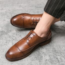 Fashion Oxford Business Men dress Shoes lace up Leather High Quality Soft Casual shoes Breathable Men Flats wedding party Shoes