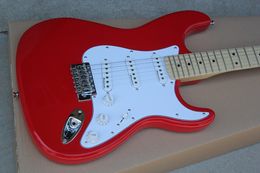 Factory Custom Red Electric Guitar with Maple Fretboard,White Pickguard,Chrome Hardware,22 Frets,Can be Customized