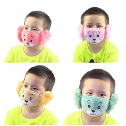 Winter Plush Children Cartoon Ear Face Mask Protectors Cotton Bear Student Warm Earmuffs Warm Mouth Unisex Ear Cover DLH461