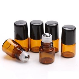 DHL Mini Essential Oil Glass Bottles 1ml/2ml Amber Roll on Bottle Stainless Steel Roller Ball Travel Oil Liquid Small