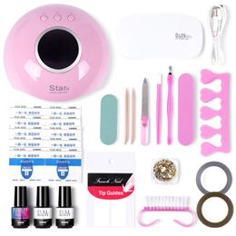 luxury- 18PCS Travel Nail Set for Manicure Gel Nail Polish With Mini UV LED Lamp Art Glitter Powder Brush Tools Kit Top Cote LA1576