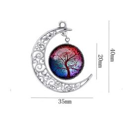 Tree of Life Necklace Gemstone Moon Glass Cabochon Necklace Pendant Silver Chain Fashion Jewelry for Women Kid Gift will and sandy Drop Ship