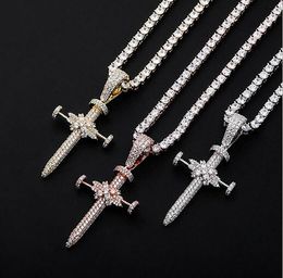 14K Gold Zircon Nail Cross Pendant Necklace Gold Silver Rosegold Copper Icy Cross Pendants Chain Bling Hip Hop Jewelry