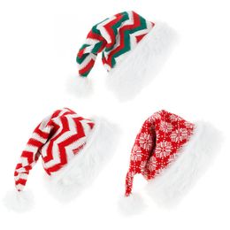 Christmas Striped Hat Knitted Woolen Yarn plush Big Ball Striped Christmas Hat Green Red Santa Claus Hats Kids Gifts