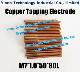 (10pcs/lot) M7*1.0*50*80mm Copper Tapping edm Electrode M7 for Sink Erosion. thread pitch 1.0mm, thread length 50mm, total length 80mm