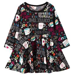 Jumping Metres Long Sleeve Cartoon Print Party Dresses for Autumn Spring Girls Cotton Clothing Hot Selling Stripe Girls Dress 210317