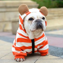 [ & MPK Store] Pet Dog French Bulldog Clothes Orange Stripe with Zipper, Dog Clothes, Pet Costume