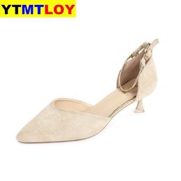 High-heeled Women's Pointed Toe with Spring and Autumn Fashion Sandals Sexy New Word Buckle Hollow Single Shoes Size 34-40