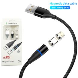 3ft /6ft Support data transmission Magnetic Micro USB Cables For Samsung Mobile Phone 3A Fast Charging USB Type C Cable With Retail Package