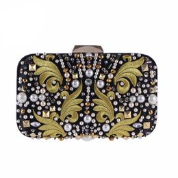 Chi Belle retro style white pearl embroidery beaded small women evening clutch bags black ou material made in China factory bags