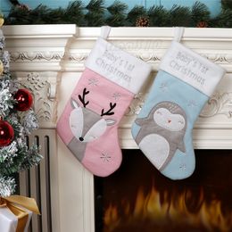 Christmas Stocking Christmas party Decoration kids candy bags Cute fox Penguin Xmas socks child Favour gift T9I00503