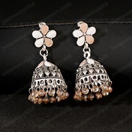 Bohemian Summer Blue Flower Earrings Women Silver Color Alloy Stone Tassel Dangle Earrings Vintage Jewelry Oorbellen