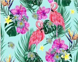 beibehang 3d mural wallpaper Custom photo wallpaper flamingo flowers plants tropical rainforest wall wallpaper for kids room