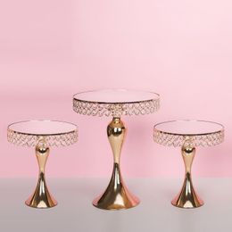 Golden Crystal Cake Stand Electroplating Mirror Face Home Wedding Party Decor Cupcake Stand Tray Party Table Decoration