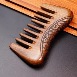 New Pocket Wooden Comb Natural Gold Sandalwood Super Wide Tooth Wood Combs Double side engraved small hair combs LX2736