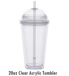 20oz Clear Acrylic Tumbler Plastic Water Mug with Dome Lid Straw Double Wall Leakage-proof Outdoor Drinking Cup