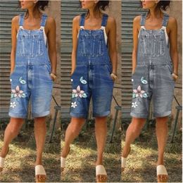 Womens Printing Rompers Fashion Trend Sleeveless Loose Sling Demin Jumpsuit Designer Female Summer Pocket Slim Casual Shorts Jumpsuit