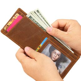 Crazy Horse Leather Mini Wallet for Men Genuine Leather Slim Wallets Card Holder Male Purses Men Wallets