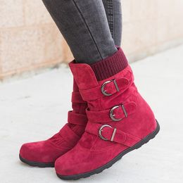 Botines Mujer 2020 Women Warm Snow Boots Flat Plush Casual Ladies Shoes Autumn Winter Buckle Female Mid Calf goth Boots Tacones