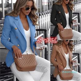 Hot sale-Plus Size Women Blazers Solid Colour Double Breasted Womens Tops Laple Neck Female Clothing New Arrival