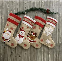 Canvas Christmas stocking gift bags canvas Christmas Xmas stocking Large Size Santa snowflake deer Plain Burlap decorative socks bag