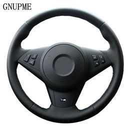 GNUPME DIY Black Hand sewing Genuine Leather Car Steering Wheel Cover for BMW E60 E63 E64 M5 2005 2007 2008 M6 2007