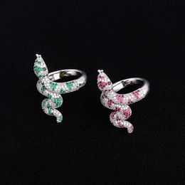 White Gold Plated Bling Iced Out CZ Snake Rings for Men Women Hip Hop Jewelry Gift for Friend