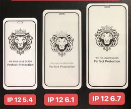 Lion Head Full Cover Full Glue Tempered Glass Screen Protector For Iphone 12 11 PRO MAX SE 2020 iphone XS MAX XR Samsung Note20 A71 A51 5g