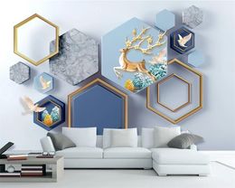 3d European Style Wallpaper Modern Minimalist Geometric Marble Moose Fortune Tree Wallpaper HD Wallpaper