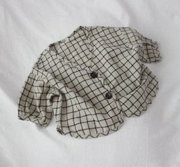 grey sashes UK - FM Japan Qaulity Newest INS Autumn Little Kids Boys Girls Coat Plaid Linen Cotton Children Clothing Outwears Jacket