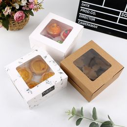 300 X 4 Cups Cupcake Muffin Box With Window White/Brown Kraft Paper Cake Box Pudding Dessert Macaron Box Wedding Christmas Gift Packaging