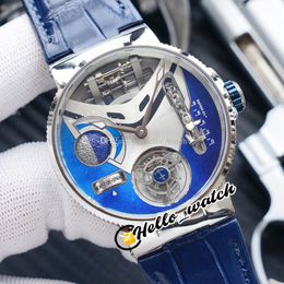 Migliore versione Nuovo Mega Yacht 44mm 6319-305 smalto 3D quadrante blu automatico Tourbillon orologio da uomo cassa in acciaio orologi in pelle blu Hello_Watch.