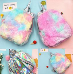 Cute Plush Unicorn Backpack Soft Rainbow Backbag Girls Daughter Gifts School Bag Mini laser Backpack KKA8050