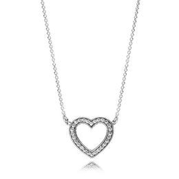New 100% 925 Sterling Silver Round Heart-shaped Romantic With Clear CZ Simple Necklace For Women Original Fashion Jewelry Gifts twenty two