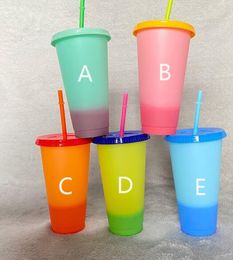 16oz 24oz 24oz Plastic Color Changing Cup PP temperature sensing Magic Drinking cups Mugs with lid and straw Reusable Tumblers GGA3666