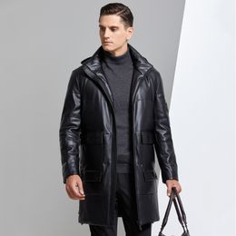 Leather Down Jacket Men's Winter Casual Coats Down Parkas Jackets Hoodies Warm Thickening Slim Overcoat Tops Waterproof 2020 NEW