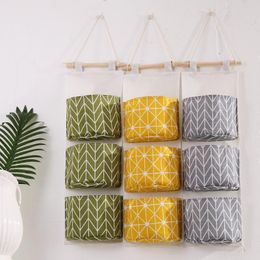 7Colors Wall Hanging Organizer Bags Cotton Linen Holder Storage Bag Door Hanging Sundry Bags 3 Pockets Sorting Bags