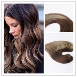 high quality clip in hair extensions Canada - Human Hair Clip in Hair Extension Ombre Balayage Color #3 #24 #3 Top Grade High Quality Virgin Remy Hair Straight 100G Per Bundle