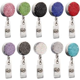 Bling Diamond Badge Reel 9 Colours Rhinestone Retractable Pull Badge Reel ID Badge Holder With Clip Office Supplies